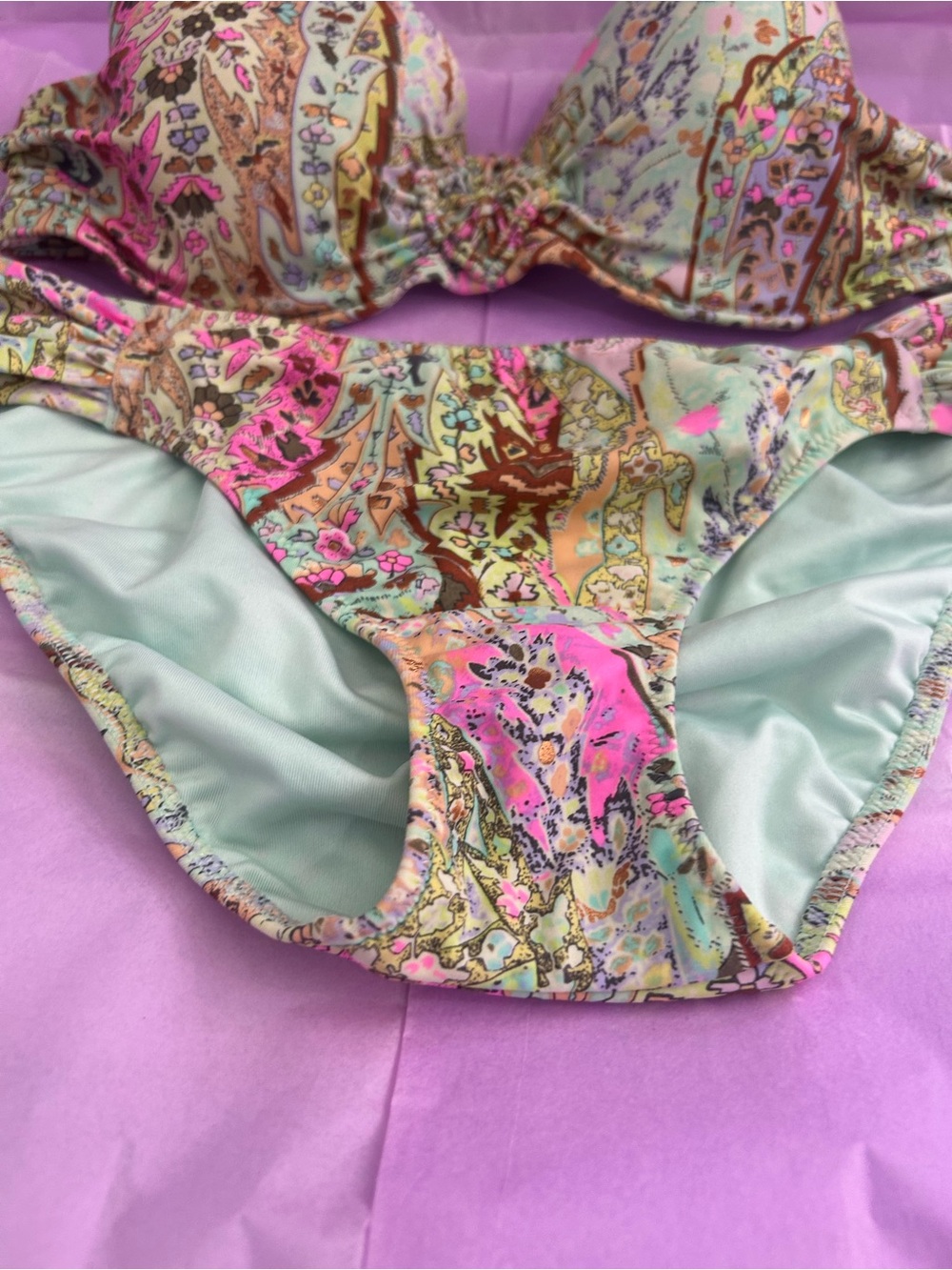 Victoria’s Secret Paisley Print Bandeau Bikini Set in Mint and Pink - Picture 4 of 8